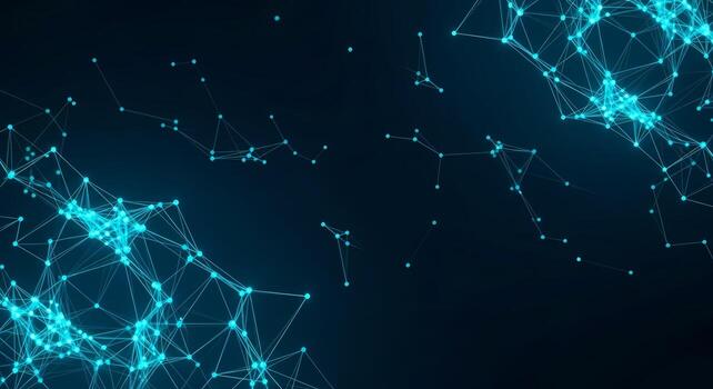 Abstract Blue Network Connection with Glowing Dots and Lines on Dark Background, interconnected photo