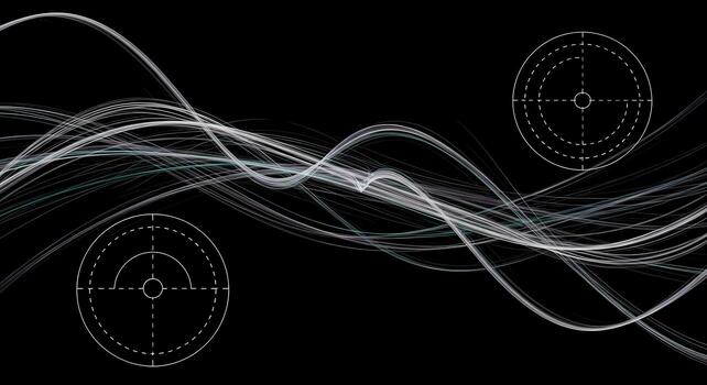 Abstract technology background with wavy lines and target icons, digital science visualization, futuristic photo
