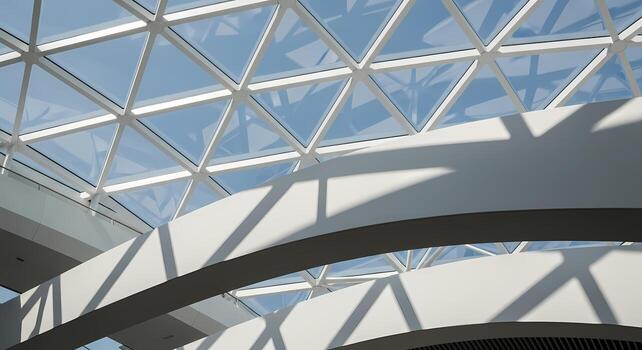 Geometric Ceiling Architecture Modern Skylight Structure and Shadow Play, abstract photo