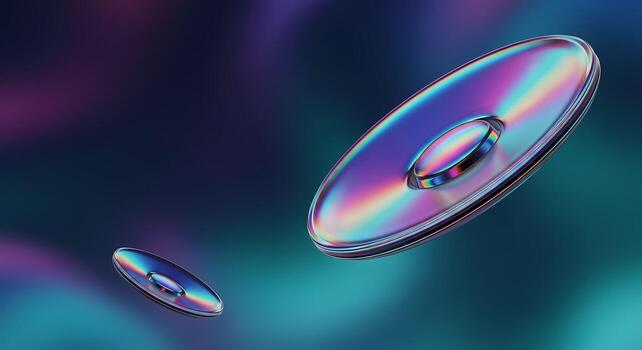 Abstract Holographic Fidget Spinner Objects Floating in Neon Gradient Space Futuristic Technology Concept photo