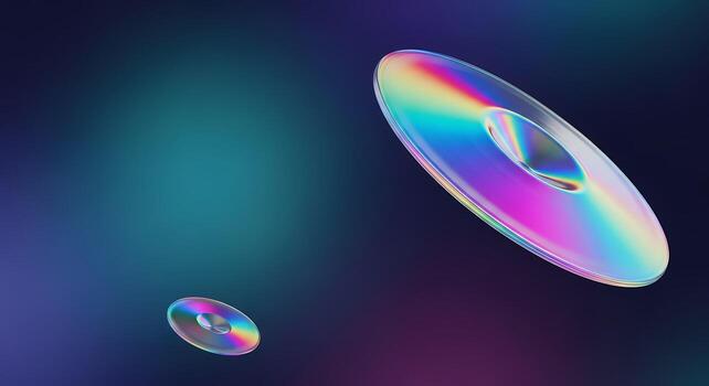 Iridescent Discs Floating in Gradient Background Futuristic Abstract Background Holographic Design Elements photo
