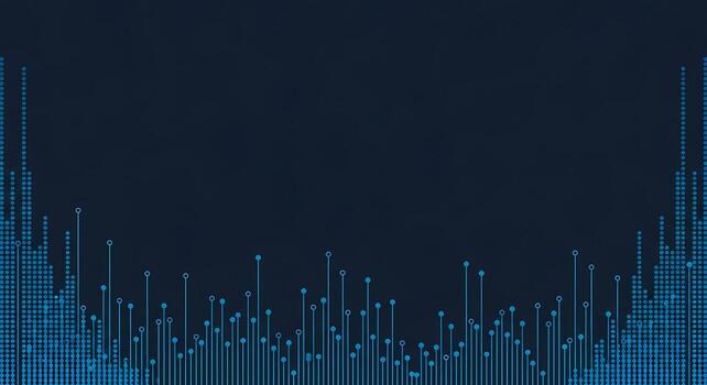 Abstract blue digital waveform and data points on dark background representing technology science and network connections photo