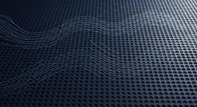 Abstract Wave Pattern of Thin White Wires on a Dark Perforated Surface Background photo