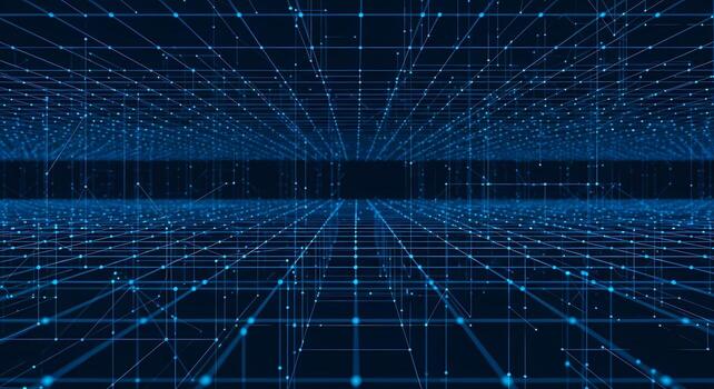 Abstract Blue Digital Grid Futuristic Network Connection Data Flow Global Technology Concept photo