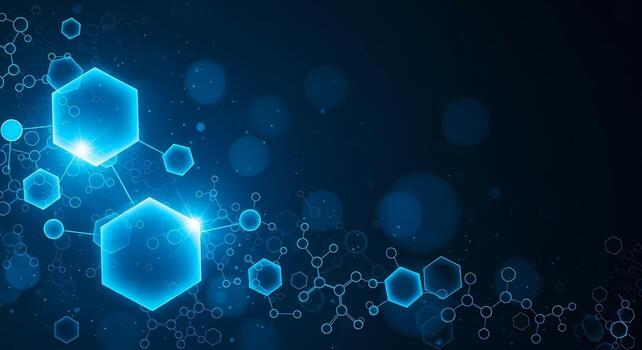 Futuristic Blue Hexagonal Molecular Structure Background Abstract Science and Technology Concept photo