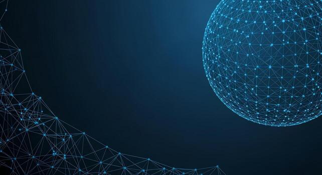 Global Network Connection Abstract Digital Sphere and Interconnected Lines on Dark Blue Background photo