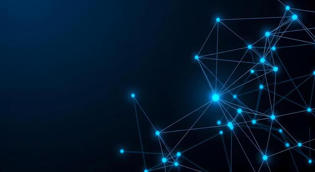 Dynamic Network Connections Abstract Glowing Blue Nodes and Lines on Dark Background Digital Technology Concept photo