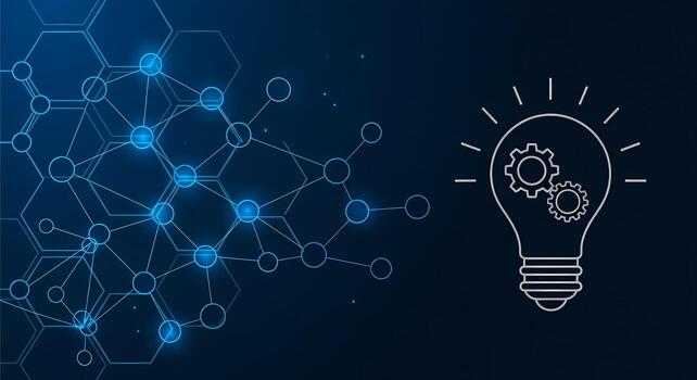 Abstract Network Connection with Glowing Nodes and Light Bulb Idea Icon Technology Concept Background photo