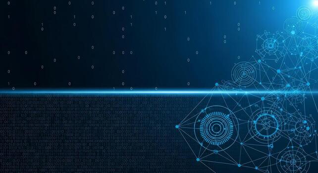 Abstract Blue Network Connections and Binary Code Background Technology and Data Concept photo