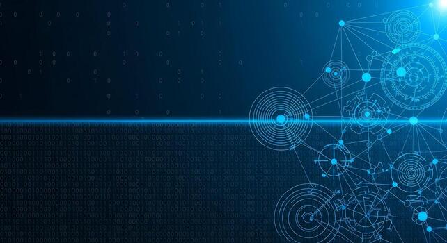 Futuristic Blue Digital Network Technology with Binary Code and Data Flow photo