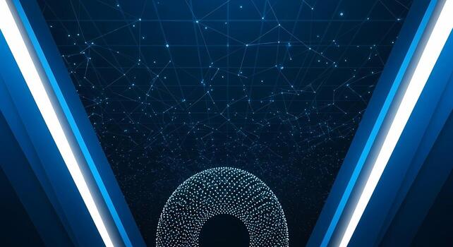 Futuristic Digital Network Tunnel with Glowing Abstract Object Technology Data Connection Innovation photo