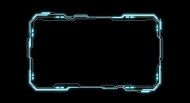 Futuristic UI Element Glowing Cyan HUD Frame with Circuitry on Black Background Digital Interface Overlay photo