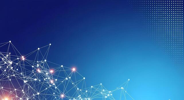 Abstract Blue Network Connections Background with Glowing Nodes and Digital Data Flow photo