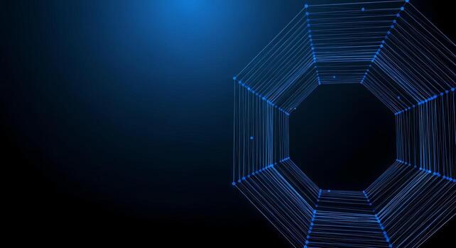 Abstract 3D Network Structure with Blue Glowing Particles on Dark Gradient Background photo