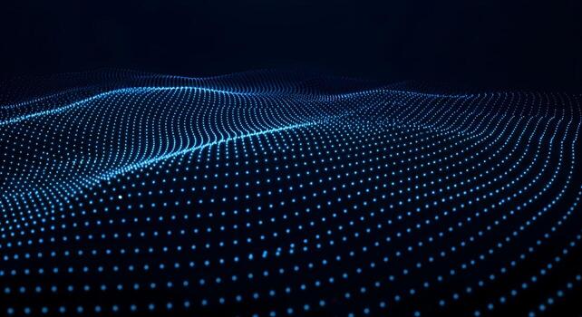 Abstract Blue Digital Wave of Particles on a Dark Background Futuristic Technology and Data Flow Concept photo