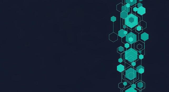 Geometric Hexagon Network on Dark Blue Background Digital Technology and Data Concept photo