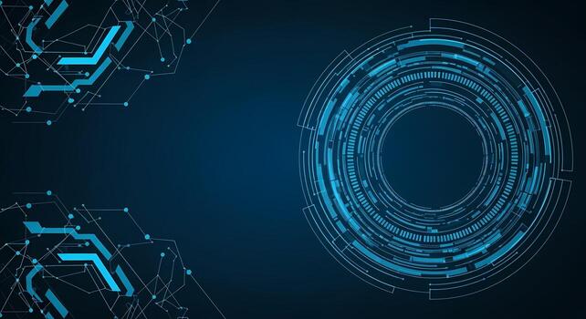 Futuristic glowing blue digital interface and network connection on dark background abstract technology concept photo