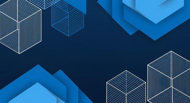 Abstract Blue Geometric Forms and Wireframe Cubes on Dark Background Modern Tech Design Background photo