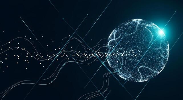 Abstract Digital Sphere with Flowing Lines and Data Points Futuristic Technology Background photo