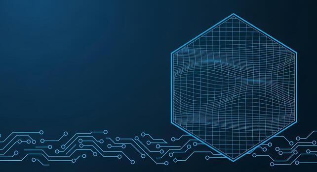 Futuristic Hexagonal Data Visualization with Circuit Board Background Digital Technology Concept photo