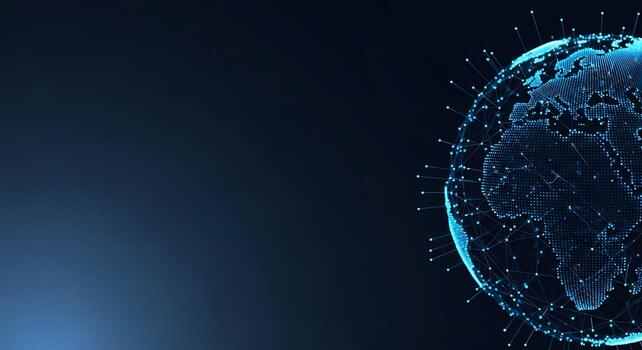 Global Network Connection Digital Earth with Futuristic Blue Connections and Data Streams on Dark Background Technology Concept photo
