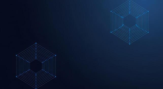 Abstract Network Structure Futuristic Hexagonal Digital Grid with Glowing Blue Dots on Dark Blue Background photo