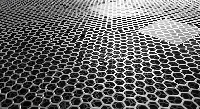 Abstract Hexagonal Metal Mesh Pattern with Light Reflections Geometric Background photo