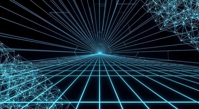 futurista neón estructura metálica cuadrícula túnel y red nodos resumen tecnología antecedentes animación foto