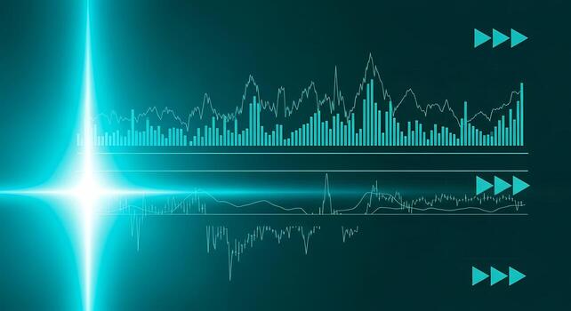 Futuristic Digital Stock Market Charts and Financial Graphs with Glowing Light Effect Data Analysis and Business Technology Background photo