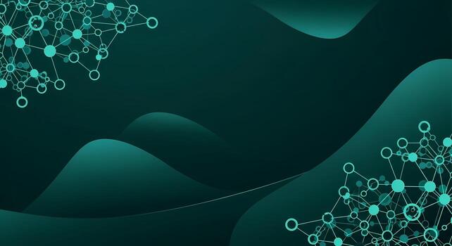 Abstract Molecular Network Connections on Teal Gradient Waves Background Digital Science Technology Concept photo