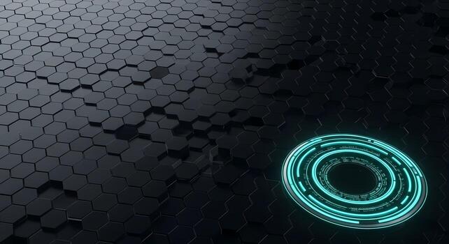 Futuristic Tech Background Abstract Hexagonal Grid with Glowing Neon Circle Interface photo