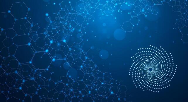 Abstract Blue Network Background with Hexagons and Swirl Pattern photo