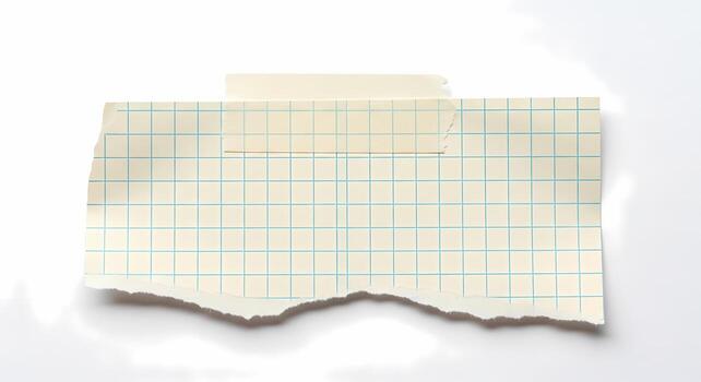 Torn Sheet of Graph Paper With Tape Isolated on White Background for Notes and Design photo