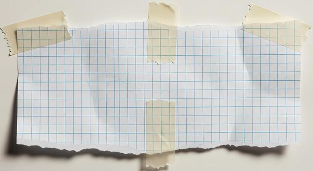 Torn Graph Paper Sheet with Lightly Taped Edges for Notes Ideas or Projects photo