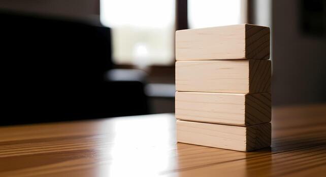 Stack of Four Blank Wooden Blocks for Text Copy Space Business Concepts or Building Projects photo
