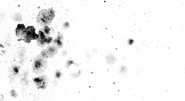 Gritty Grunge Texture Overlay Black Ink Splatters Halftone Dots and Dust Particles on White Background for Distress Effect photo