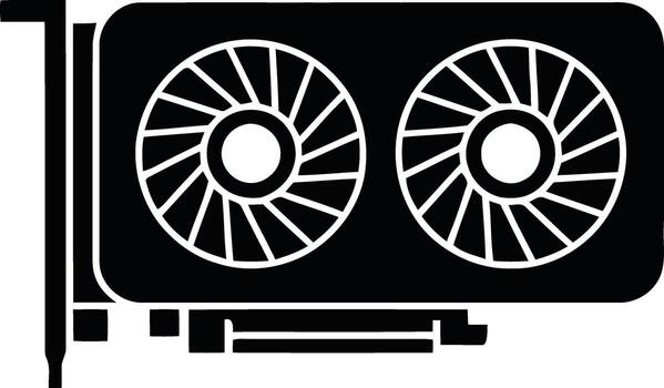 negro y blanco ilustración de un moderno computadora gráficos tarjeta con dos aficionados vector