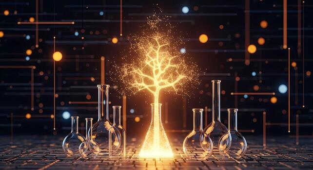 Digital Tree of Life in Lab Flasks Innovation Science Biotechnology Growth Technology Future photo
