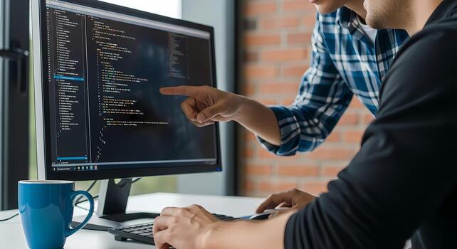 diverso equipo colaboración desarrolladores trabajando juntos en código proyecto que se discute software desarrollo foto