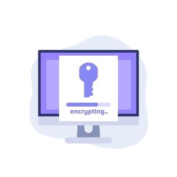 Encryption of data icon with progress bar and computer vector