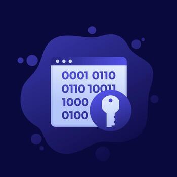 Encryption, key and binary code icon, design vector