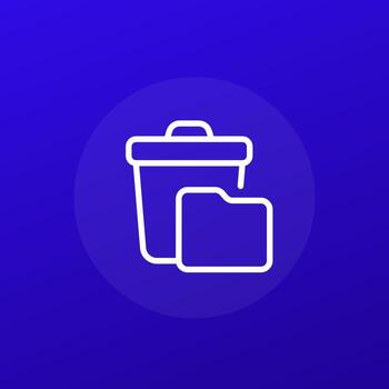 deleted file folder icon with recycle bin, line vector