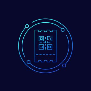 ticket icon with qr code, linear design vector