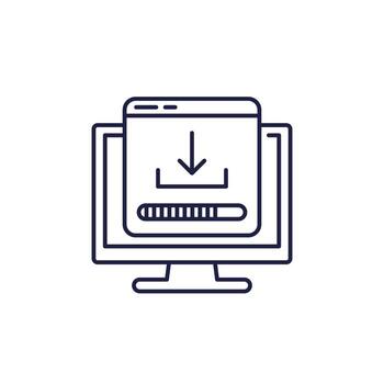 descargando archivos línea icono con un computadora y Progreso bar vector