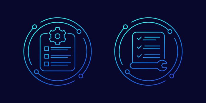 maintenance list, checklist or checkup icons, linear design vector