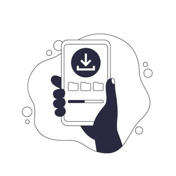 descargando archivos diseño con Progreso bar y teléfono en mano vector