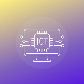 ICT icon, Information and communications technology line design with computer vector