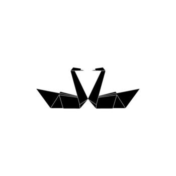 Pair Swan Shape Inspired by Origami Form, can use for Logo, Pictogram, Bird Figure, Website, Apps, or Graphic Design Element. BW and Flat Style vector