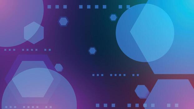 moderno resumen azul y púrpura geométrico antecedentes presentando hexágonos círculos y degradado formas con un futurista digital estilo Perfecto para carteles web y negocio diseño. vector