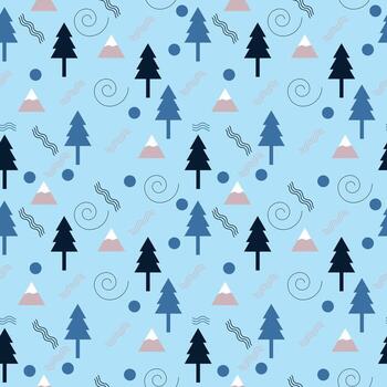 sin costura invierno bosque modelo presentando pino arboles montañas y resumen formas en ligero azul antecedentes Perfecto para tela impresión fondo de pantalla envase papel y moderno diseño proyectos vector